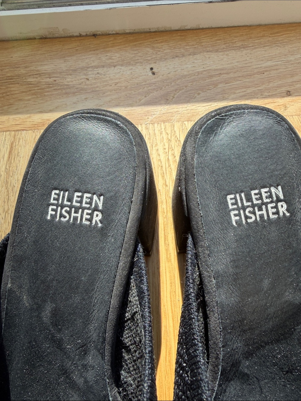 Eileen Fisher Black Woven Mesh Mule Heels Size 7.5 Minimalist Slip On Shoes NWOT - Picture 3 of 7